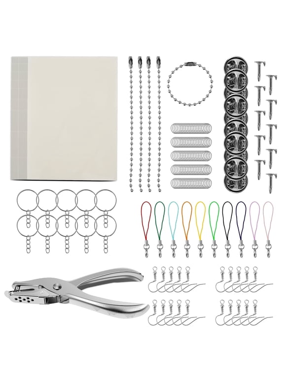 166Pcs Shrinky Dink Sheets Kit Shrink Paper Keychain Kit with 20 Shrink Papers 10 Key Rings 10 Ear Hooks 100 Opening Ring Hole Puncher Shrinking Plastic Sheets Kit for DIY Craft