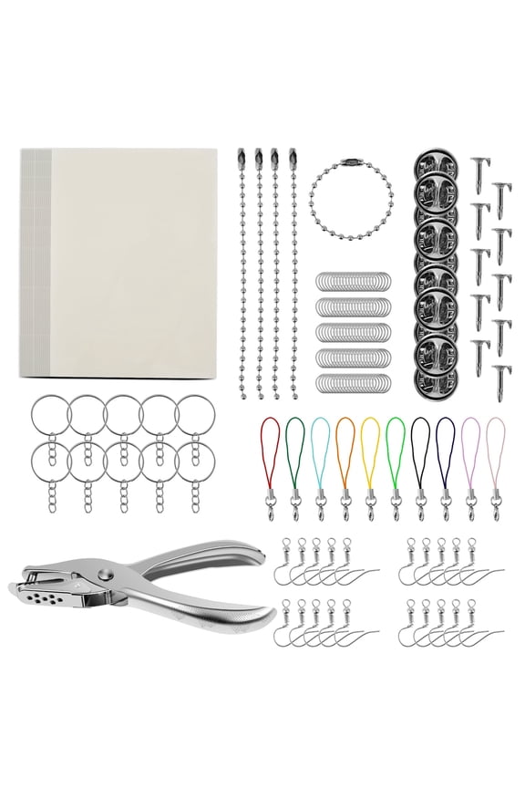 166Pcs Shrinky Dink Sheets Kit Shrink Paper Keychain Kit with 20 Shrink Papers 10 Key Rings 10 Ear Hooks 100 Opening Ring Hole Puncher Shrinking Plastic Sheets Kit for DIY Craft