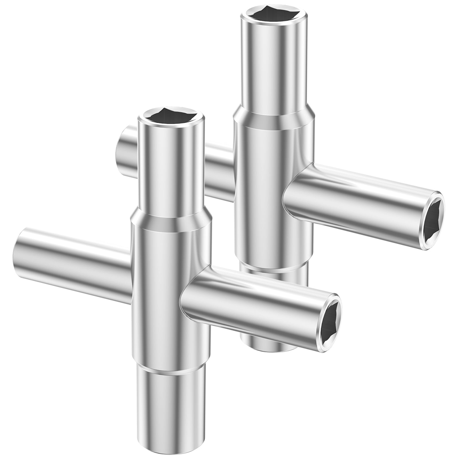 Evjurcn 2/3Pcs 4 Way Sillcock Key Zinc Alloy Water Utility Key Compatible with 1/4inch 9/32inch 11/32inch Handle Portable Sillcock Spigot Wrench Sturdy for Faucet Spigot Cabinet