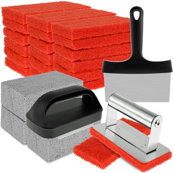Evjurcn 26Pcs Griddle Cleaning Kit Practical Flat Top Grill Cleaner Kit Scouring Pads Griddle Scraper and Pumice Stone Multifunctional Blackstone Cleaning Kit Grill Cleaner Kit for BBQ Greasy