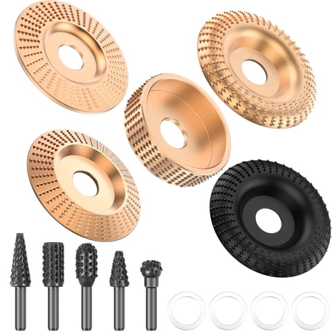 Evjurcn Angle Grinder Wood Carving Disc Set, 14-Piece Tungsten Steel Grinding Wheel with 5/8" Adapters, Fits 4" & 4.5" Grinders