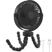 Evjurcn Baby Stroller Fan with LED Light 720° Adjustable Mini Handheld Fan 4 Speeds Stroller Cooling Fan Low Noise Portable Stroller Fan Small USB Personal Fan with Flexible Tripod Clip for Crib Home