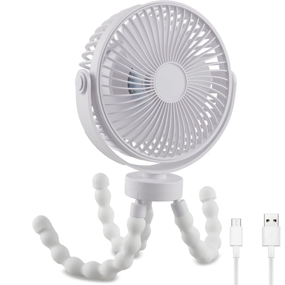 Evjurcn Baby Stroller Fan with LED Light 720° Adjustable Mini Handheld Fan 4 Speeds Stroller Cooling Fan Low Noise Portable Stroller Fan Small USB Personal Fan with Flexible Tripod Clip for Crib Home
