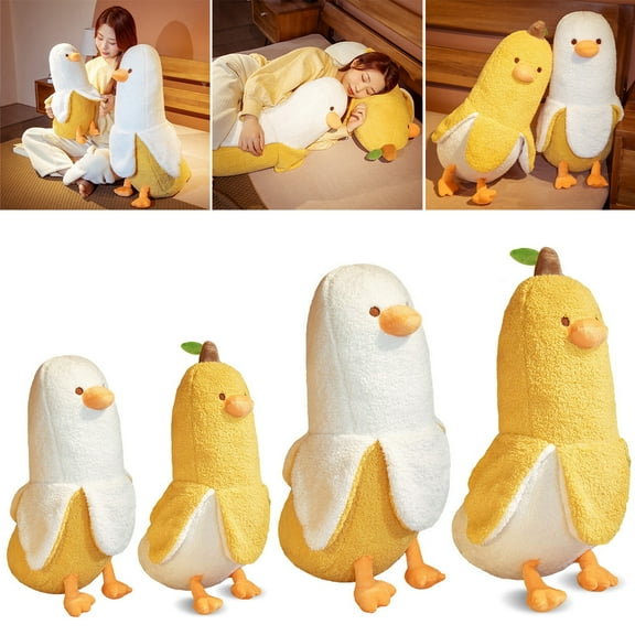 Evjurcn Banana Duck Plush Toy Cute Plushie Duck Stuffed Animal Hugging Sleeping Plush Pillow for Boys and Girl Gift Home Decoration
