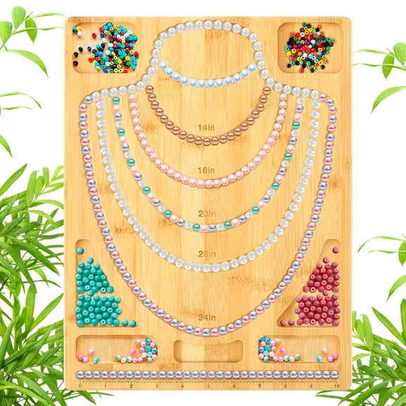 Evjurcn Bead Board for Jewelry Making Bamboo Beading Board Sturdy Jewelry Design Board Practical Bracelet Bead Board with Scale Jewelry Measuring Board for Bracelets and Necklaces Making DIY Design