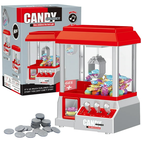 Evjurcn Claw Machine for Kids Mini Candy Grabber Machine with 24 Game Coins Electronic Prize Mini Toys Dispenser Creative Claw Machine Arcade Game for Party Game Boys Girls Birthday Gift