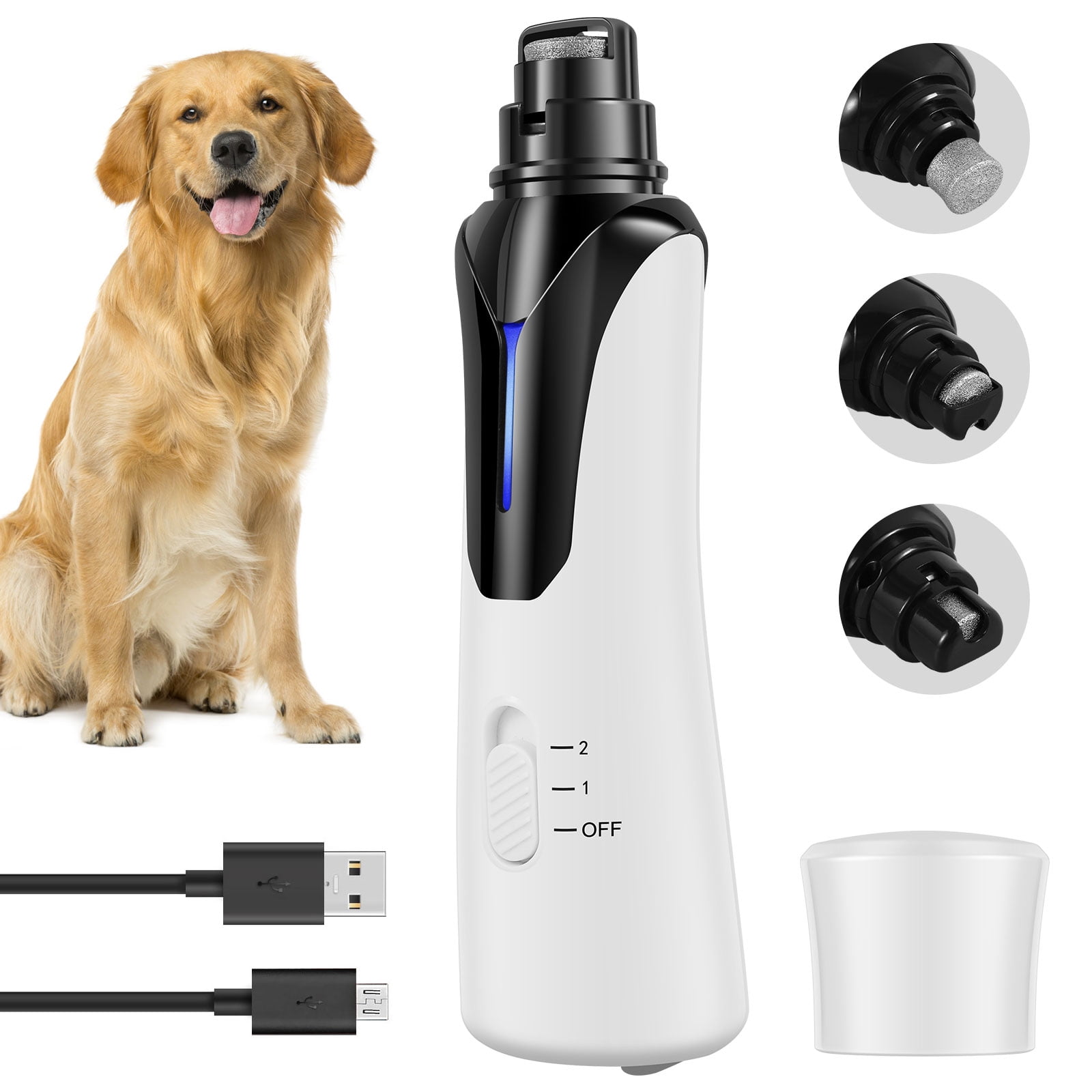 Evjurcn Dog Nail Grinder 2 Speeds Dog Nail Trimmers Electric Dog Nail File USB Rechargeable Paw