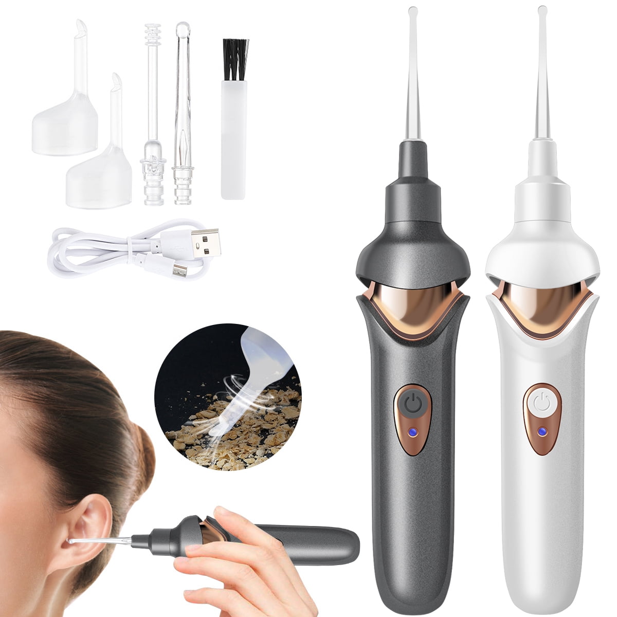 Evjurcn Ear Vacuum Wax Remover Ear Wax Removal Kit USB Charge Ear Wax