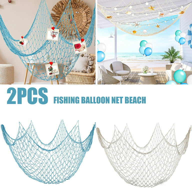 Evjurcn Pack of 2 Fishing Net Decor Natural Fish Net Party Decoration Wall  Hangings Fishnet Each 39.4x78.7 Inch for Mermaid Party Pirate Decorations