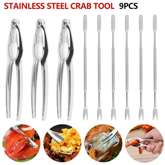Evjurcn Pack of 9 Seafood Tools Set Crab Lobster Crackers Tools with 6Pcs Forks and 3Pcs Lobster Crab Crackers Lobster Crab Leg Sheller Heavy Duty Kitchen Set