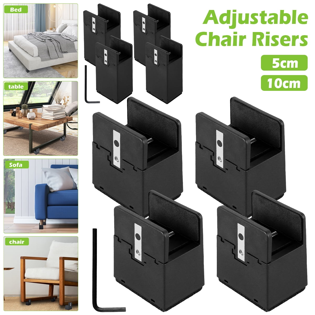 Evjurcn Pack of 4 Bed Furniture Risers Heavy Duty Stackable Furniture ...