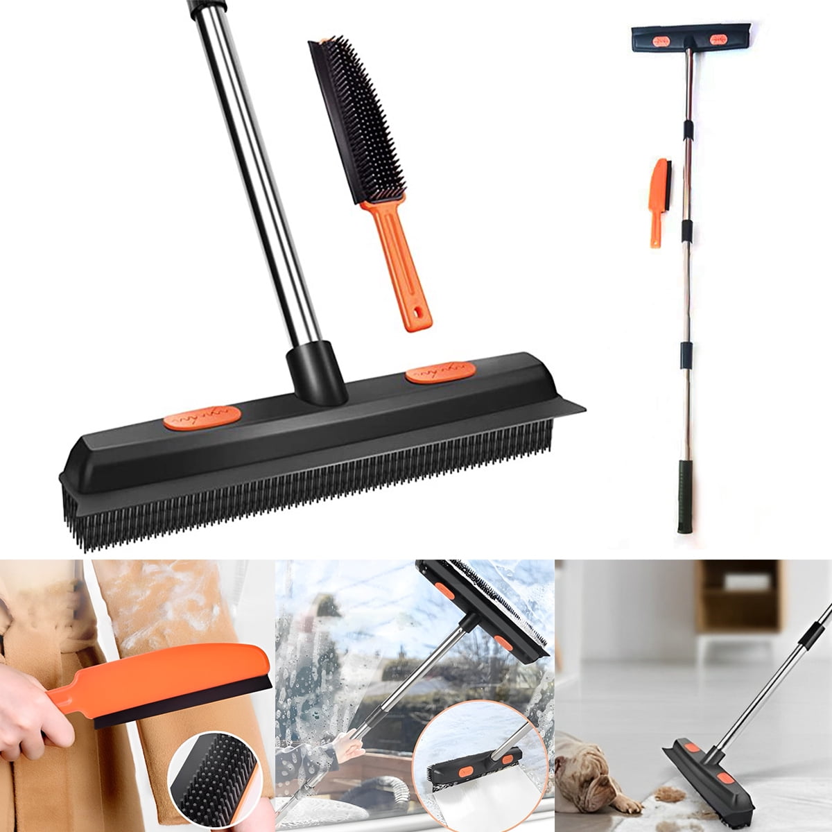 Evjurcn Pet Rubber Broom and Pet Hair Removal Brush Set Portable Detailing Lint Remover Brush 2