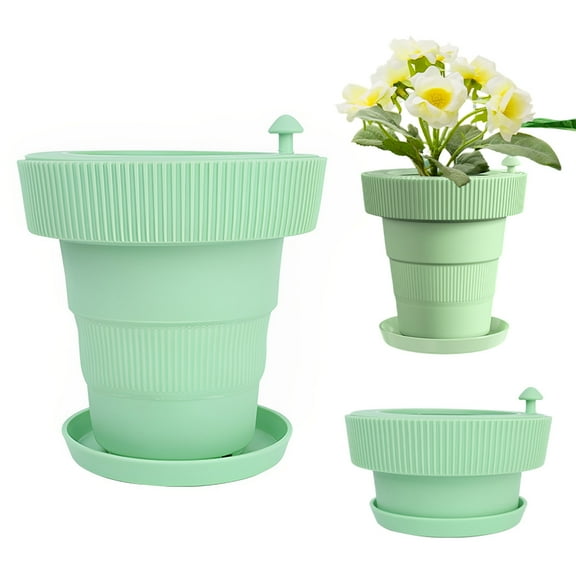 Evjurcn Planter Pot with Drainage Hole and Tray Foldable Lightweight Flower Pot Minimalist Decorative Pot Solid Color Plant Pot for Succulents Flowers Cacti Mint Home Office Desktop Garden