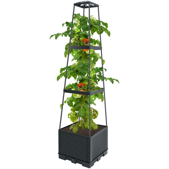 Evjurcn Raised Garden Bed with Trellis Height Adjustable Gardening Trellis with Irrigation Design Detachable Planting Trellis Box Durable Plants Climbing Box for Plants Gardening 28×28×114cm