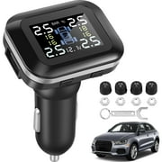 Evjurcn Tire Pressure Monitoring System TPMS Wireless Real-time Tire Pressure Monitor System with 4 External Sensors and 6 Alarm Modes Adjustable Display Angle Tire Pressure Monitor for Car