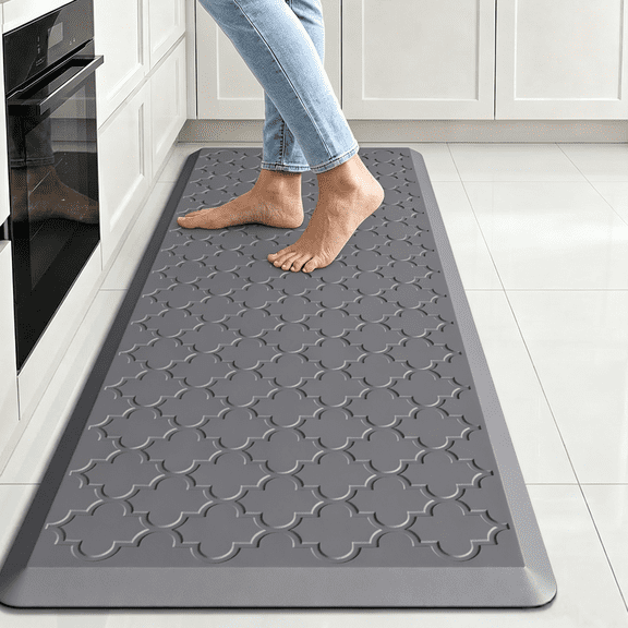 Evlmd Anti Fatigue Kitchen Mats for Floor, Waterproof Cushioned Non Slip Kitchen Rugs, Comfort Standing Mat for Sink, PVC Kitchen Mat for Laundry, Office, 17"x47", Grey