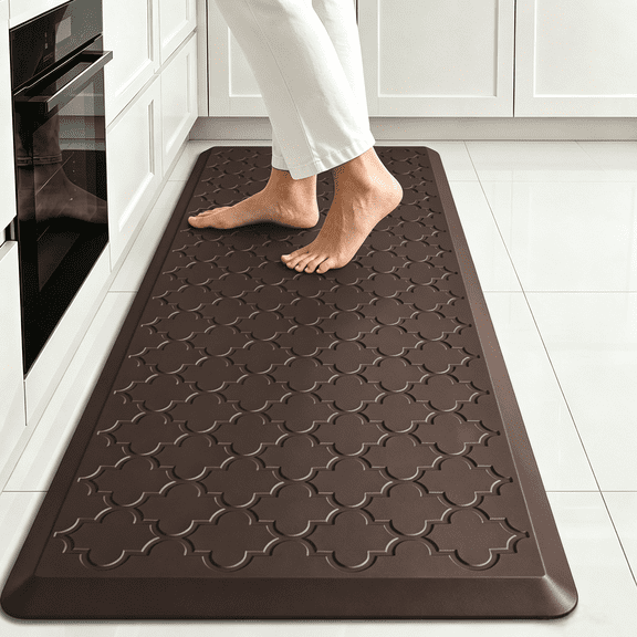 Evlmd Anti Fatigue Kitchen Mats for Floor, Waterproof Cushioned Non Slip Kitchen Rugs, Comfort Standing Mat for Sink, PVC Kitchen Mat for Laundry, Office, 17"x29.5", Brown