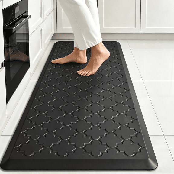 Evlmd Anti Fatigue Kitchen Mats for Floor, Waterproof Cushioned Non Slip Kitchen Rugs, Comfort Standing Mat for Sink, PVC Kitchen Mat for Laundry, Office, 17"x29.5", Black