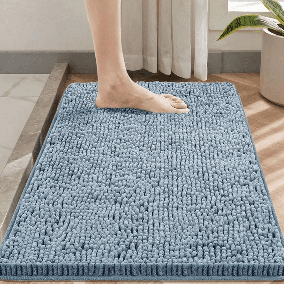 Evlmd Large Bathroom Rugs, Soft Chenille Non-Slip Bath Rug, Strong Water Absorbent Quick Dry Machine Washable, 24" X 59" Teal Blue Shower Mat for Tub & Bathroom Floor