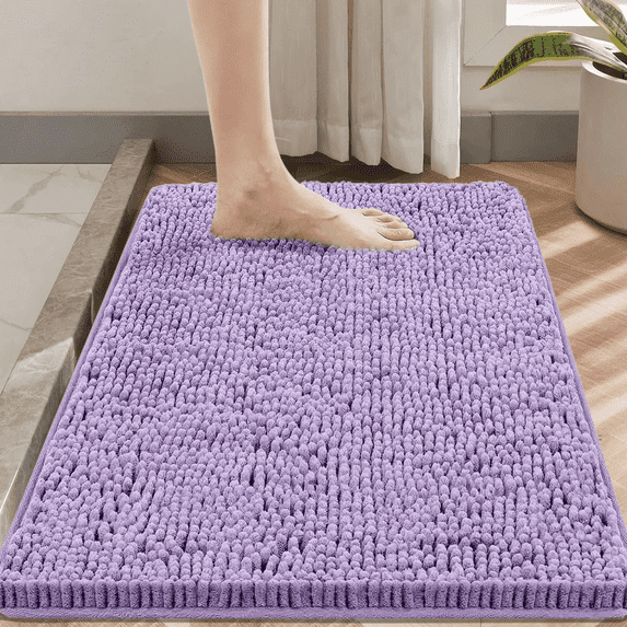 Evlmd Large Bathroom Rugs, Soft Chenille Non-Slip Bath Rug, Strong Water Absorbent Quick Dry Machine Washable, 24" X 59" Purple Shower Mat for Tub & Bathroom Floor