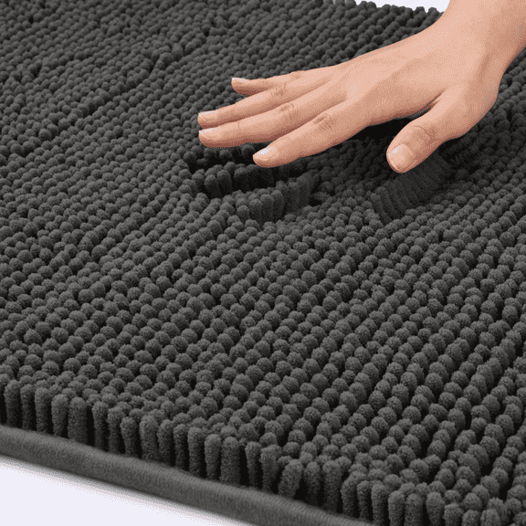 Evlmd Bathroom Rugs, Extra Soft Absorbent Shaggy Chenille Bath Rugs, Non-Slip Dark Grey Bath Mats for Bathroom Floor Tub and Shower, Home Decor Accessories, 16" X 24"