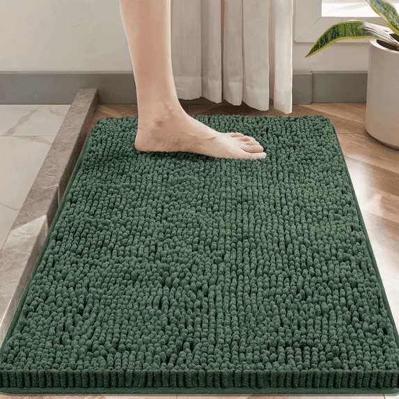 Evlmd Bathroom Rugs, Soft Chenille Non-Slip Bath Rug, Strong Water Absorbent Quick Dry Machine Washable, 24" x 36" Hunter Green Shower Mat for Tub & Bathroom Floor