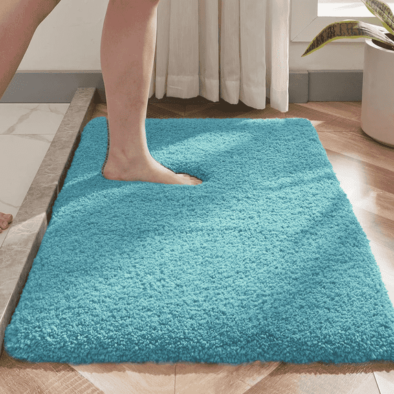 Evlmd Bathroom Rugs Non Slip, Large Bath Rugs for Bathroom Decor, Absorbent Shaggy Shower Mat, Machine Washable Bath Rug Runner, 16"x24", Blue