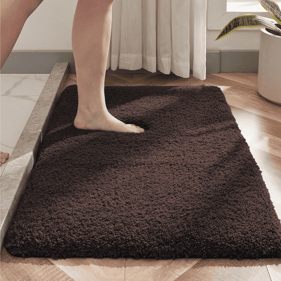 Evlmd Bathroom Rugs Non Slip, Large Bath Rugs for Bathroom Decor, Absorbent Shaggy Shower Mat, Machine Washable Bath Rug Runner, 16"x24", Coffee