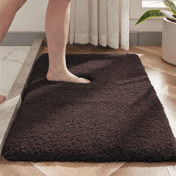 Evlmd Bathroom Rugs Non Slip, Large Bath Rugs for Bathroom Decor, Absorbent Shaggy Shower Mat, Machine Washable Bath Rug Runner, 17"x47", Coffee