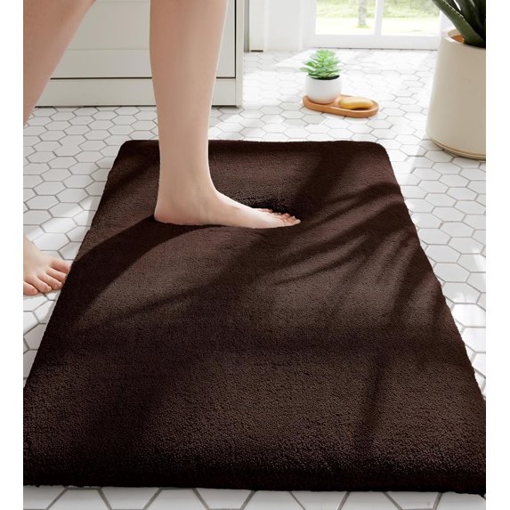 Evlmd Bathroom Rugs Non Slip, Large Bath Rugs for Bathroom Decor, Absorbent Shaggy Shower Mat, Machine Washable Bath Rug Runner, 24"x59", Coffee