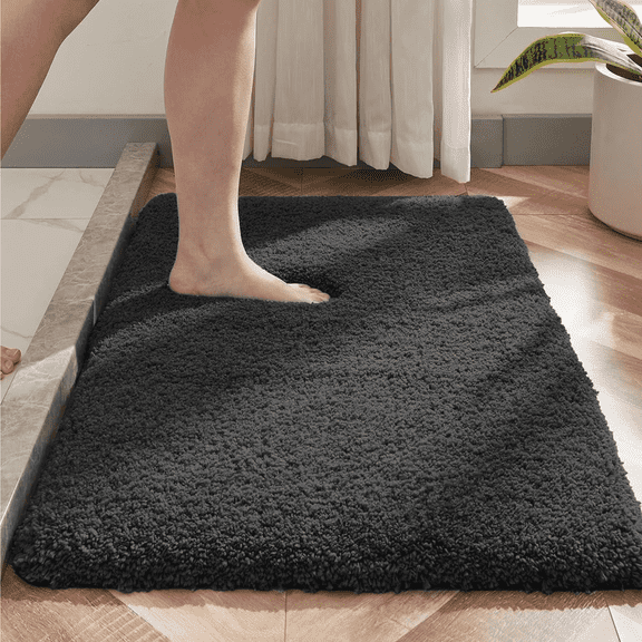 Evlmd Bathroom Rugs Non Slip, Large Bath Rugs for Bathroom Decor, Absorbent Shaggy Shower Mat, Machine Washable Bath Rug Runner, 17"x47", Dark Grey