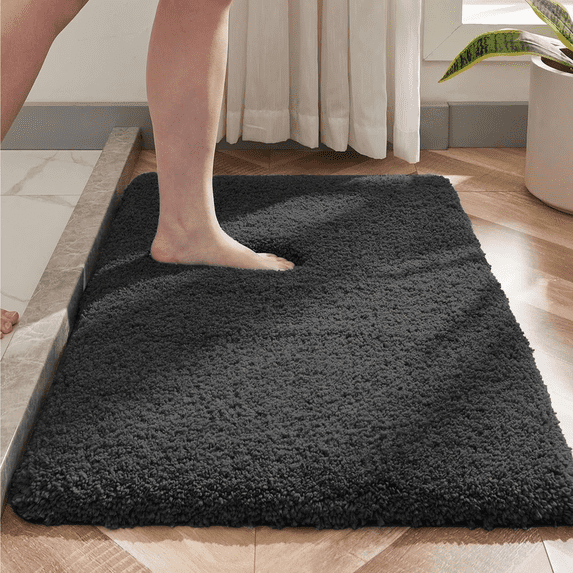 Evlmd Bathroom Rugs Non Slip, Large Bath Rugs for Bathroom Decor, Absorbent Shaggy Shower Mat, Machine Washable Bath Rug Runner, 24"x59", Dark Grey