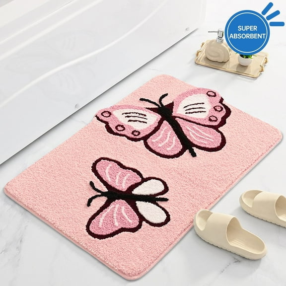 Evlmd Bathroom Rugs Non Slip Washable, Beige Large Bath Mats for Bathroom Floor, Soft Cute Daisy, Shaggy Soft and Absorbent, Thick Plush Shower Bath Rug Runner Decor, 20" X 32"