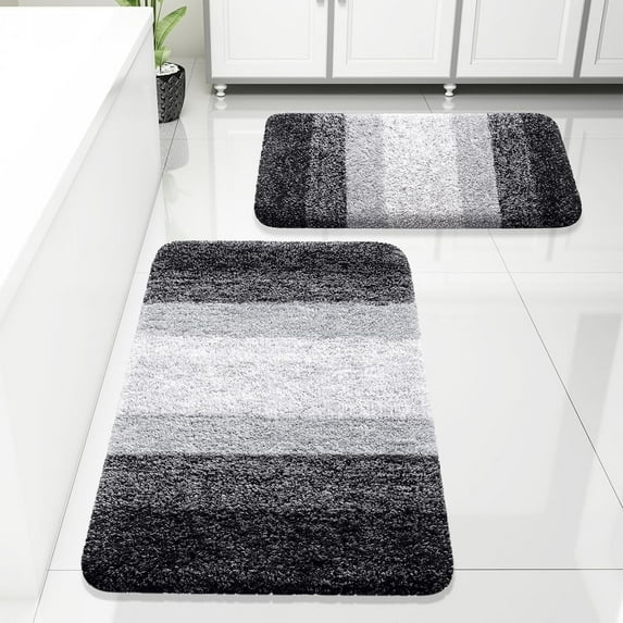 Evlmd Bathroom Rugs Sets 2 Piece, Soft Absorbent Microfiber Bath Rug Set, Non-Slip, Machine Wash Dry, Plush Shaggy Bath Mats for Bathroom (30"x20"+24"x16", Black)