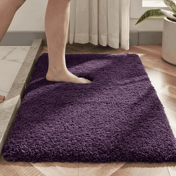 Evlmd Bathroom Rugs, Shaggy Soft and Absorbent Bath Rug, Non-Slip, Thick Plush Machine Washable Dry Bath Mats for Bathroom, Tub and Shower, 24" x 16"