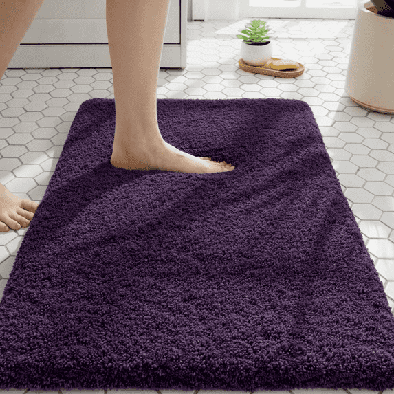 Evlmd Bathroom Rugs, Shaggy Soft and Absorbent Bath Rug, Non-Slip, Thick Plush Machine Washable Dry Bath Mats for Bathroom, Tub and Shower, 24" x 16"