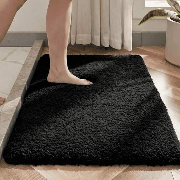 Evlmd Bathroom Rugs, Shaggy Soft and Absorbent Bath Rug, Non-Slip, Thick Plush Machine Washable Dry Bath Mats for Bathroom, Tub and Shower, 24" x 16"