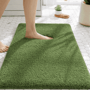 Evlmd Bathroom Rugs, Green Shaggy Soft and Absorbent Bath Rug, Non-Slip, Thick Plush Machine Washable Dry Bath Mats for Bathroom, Tub and Shower, 24" x 16"