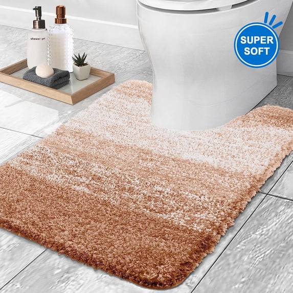 Evlmd Beige Bathroom Rugs Mat, Large Bath Rug for Bathroom Floor Non-Slip, Super Elastic Soft Easier to Dry Bath Shower Mat Runner, Machine Washable Bath Mat, 20" x 24" Contour Rug