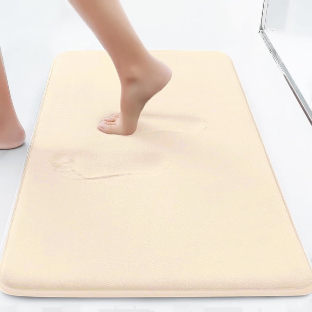 Furrygo Beige Memory Foam Bathroom Rugs, Super Soft Absorbent Bathroom Rugs Non Slip Bath Rug Runner for Shower Bathroom Floors, 17" x 24"
