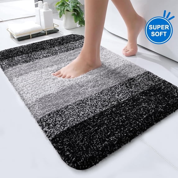 Evlmd Black Bathroom Rugs Mat, Large Bath Rug for Bathroom Floor Non-Slip, Super Elastic Soft Easier to Dry Bath Shower Mat Runner, Machine Washable Bath Mat, 16" x 24"