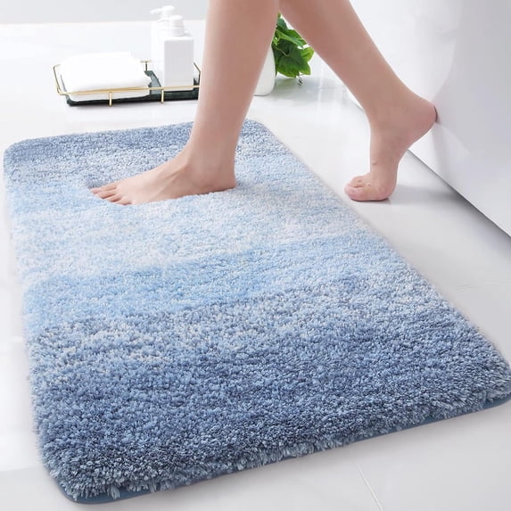 Evlmd Blue Bathroom Rugs Mat, Large Bath Rug for Bathroom Floor Non-Slip, Super Elastic Soft Easier to Dry Bath Shower Mat Runner, Machine Washable Bath Mat, 16" x 24"