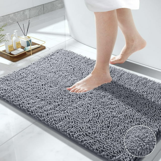 Furrygo Gray Chenille Bathroom Rugs Non Slip, 36" x 24" Soft and