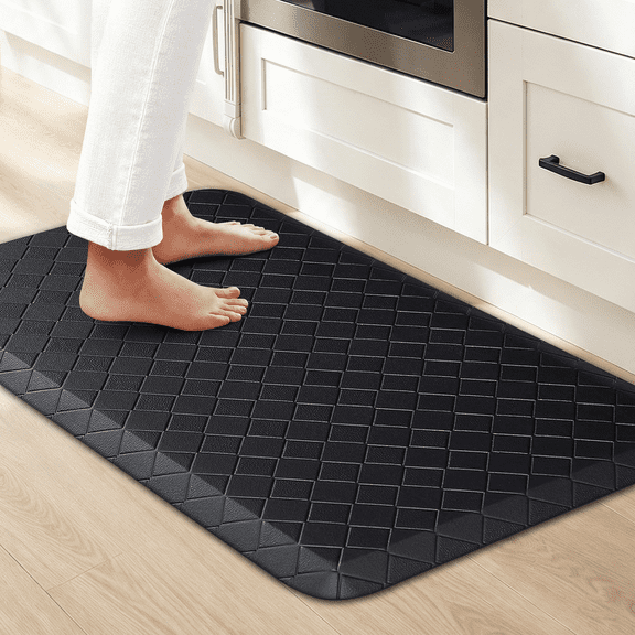 Evlmd Kitchen Mat Anti Fatigue, 0.47" Thick Cushioned Non-Slip Waterproof Foam Floor Mat, Comfortable & Easy to Clean Standing Mat for Kitchen Sink, Laundry Room & Desk, 17" x 28", Black