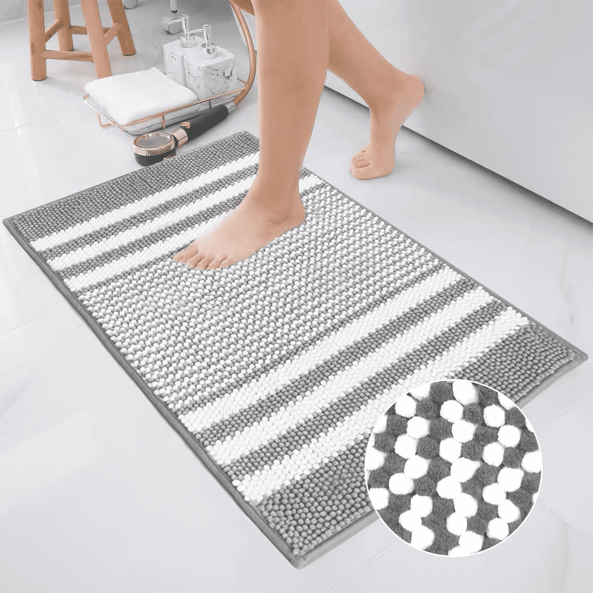 Furrygo Light Gray Chenille Bathroom Rugs, Soft and Absorbent Bath Mat ...