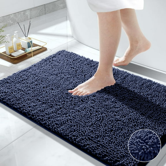 Furrygo Navy Chenille Bathroom Rugs, Thick Soft Absorbent Bath Rugs, Machine Washable Bath Mats for Bathroom Floor, Tub and Shower