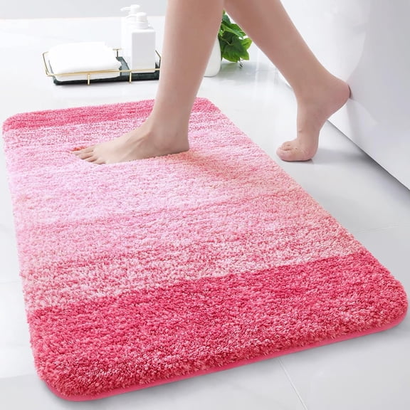 Evlmd Pink Bathroom Rugs Mat, Large Bath Rug for Bathroom Floor Non-Slip, Super Elastic Soft Easier to Dry Bath Shower Mat Runner, Machine Washable Bath Mat, 16" x 24"