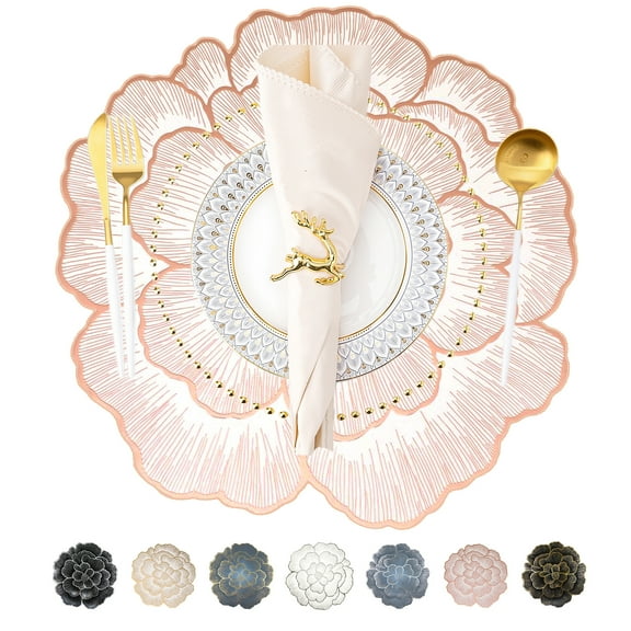 Evlmd Placemats Set of 4, Round Rose Flowers Placemats,15" Heat Resistant Non-Slip Table Mats for Dining, Wedding, Party, Kitchen Decoration