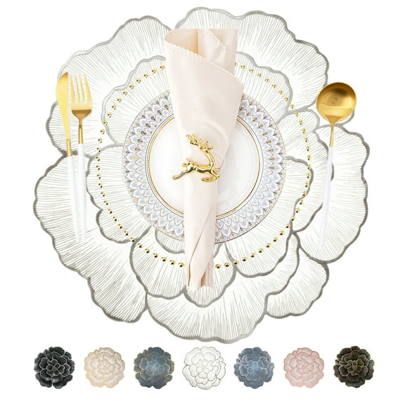 Evlmd Placemats Set of 4, Round Rose Flowers Placemats,15" Heat Resistant Non-Slip Table Mats for Dining, Wedding, Party, Kitchen Decoration