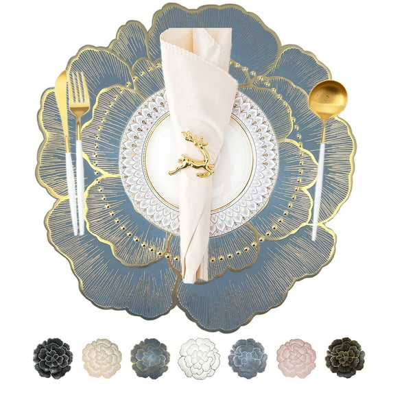 Evlmd Placemats Set of 4, Round Rose Flowers Placemats,15" Heat Resistant Non-Slip Table Mats for Dining, Wedding, Party, Kitchen Decoration